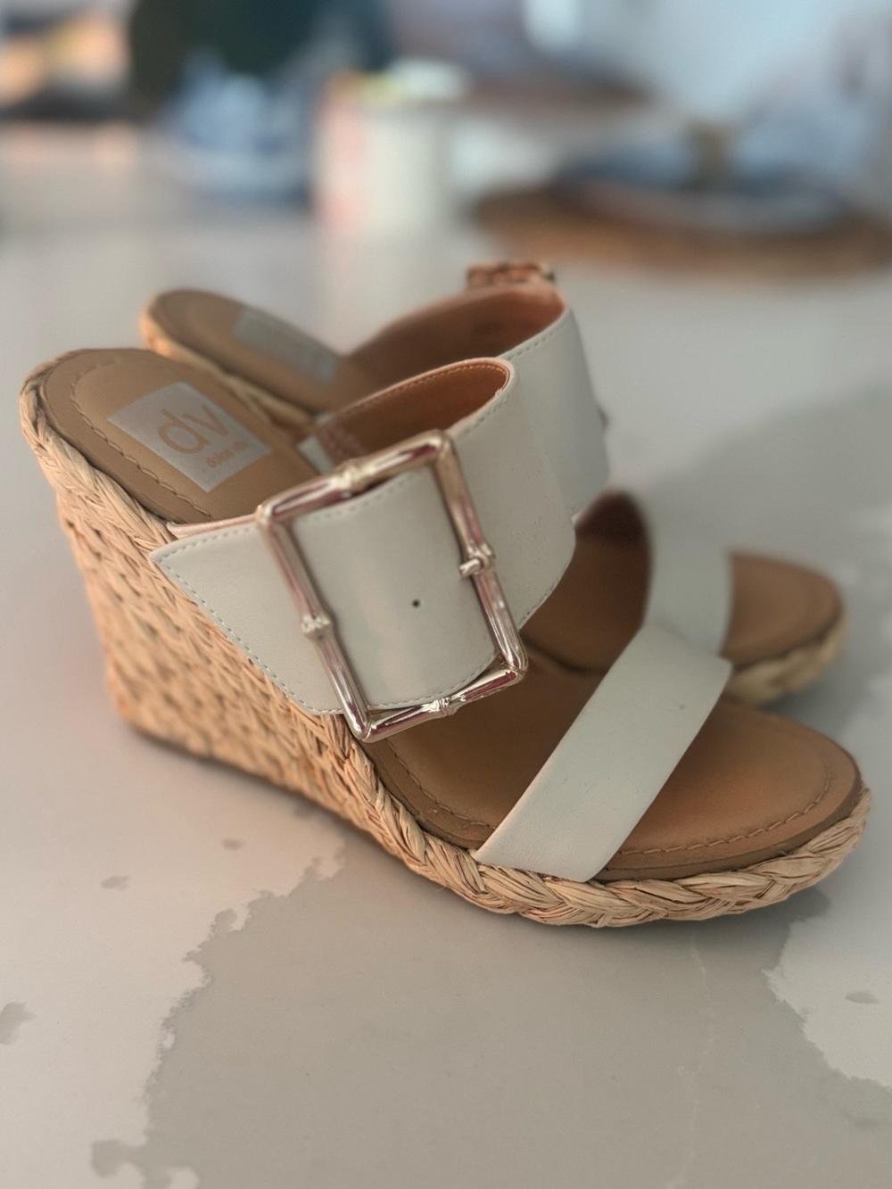 Dolce Vita Braided Cream Wedges w/ Gold Buckles